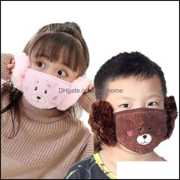 Enfants mignon oreille protection bouche masque animaux en peluche broderie conception 2 en 1 enfant hiver masques enfants bouche-moufle anti-poussière goutte livraison
