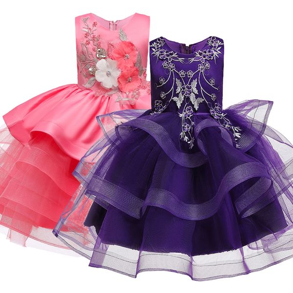 Robe de danse pour enfants 1-8 ans bébé fille brodée robe de princesse perlée fille de fleur maille pelucheuse fête de mariage vêtements pour enfants 210303