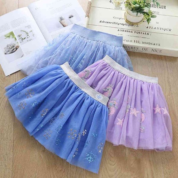 Enfants Danse Voile Tutus Fille Jupe Brillante Mode Imprimer Tulle pour S Broder Paillettes S 210429