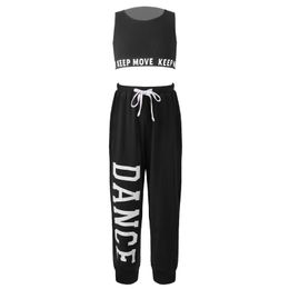 Kinder danskleding voor meisjes sets brief print sport outfits crop tops joggers broek pakken voor meisjes dans kostuumkleding