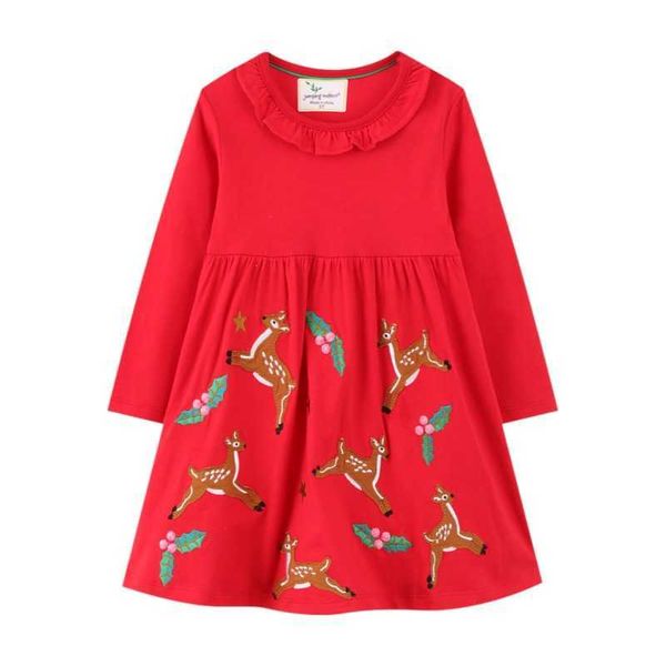 Enfants Deer Robe d'impression Filles Floral Robes droites Toddlers Coton Vestidos Enfants Vêtements Vêtements Automne Robe de printemps G1026