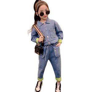 Kinderen Denim kleding Meisjes Jas + Broek voor Lente Herfst Meisje Kleding Casual Style Childrens 210528