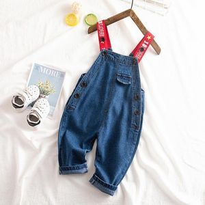 Salopette en denim pour enfants pour nouveau printemps jeans filles combinaison de poche garçons pantalons vêtements pour enfants 210413