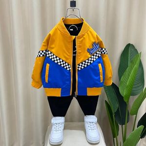 Kids Designer Baseball Jacket Spring herfst Smile Plaid Boy Bomber Jackets Children Coat