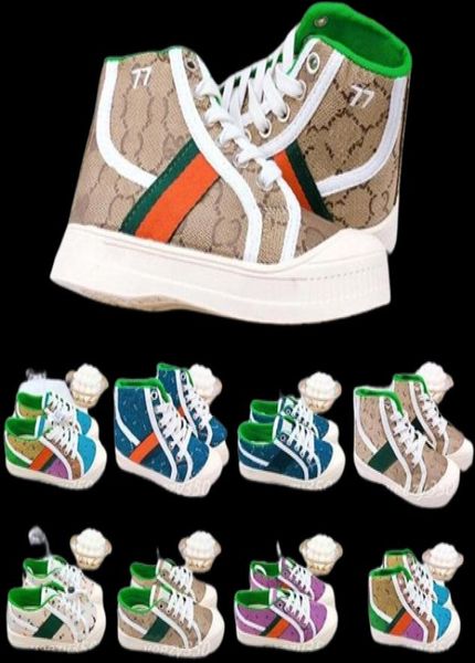 Enfants Designer Casual Sneakers Tiger Childrens Tennis 1977 sneaker Filles Garçons Tiger fleur imprimé ivoire toile lin tissu High Low1984889