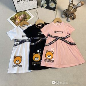 Ropa de diseñador para niños 2024 Summer Baby Girls Dress Famosa marca de peluche estampado Lindo caricatura de manga corta Cuello redondo Princesa A-Line Skirt Clothing