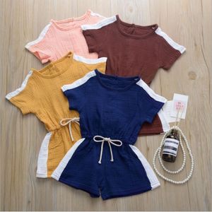 Enfants Designer Vêtements Bébé Patchwork Combinaisons Garçons Filles À Manches Courtes Barboteuses Casual Body Shorts Enfant Onesies Vêtements De Nuit Payamas YP489