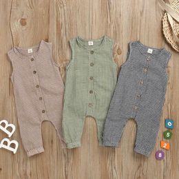 Kids Designer Kleding Baby Plaid Rompertjes Jongens Meisjes Katoen Jumpsuits Zomer Casual Button Onesies Infant Mouwloze Klimpakken CYP450