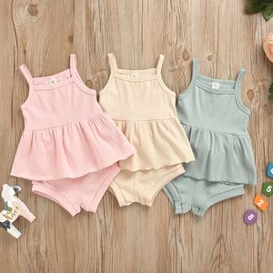 Kids Designer Kleding Baby Zachte Katoen Outfits Sling Dress Tops + Shorts Broek 2pcs / Set 2020 Zomer Boutique Buiten Kleding Sets M1568