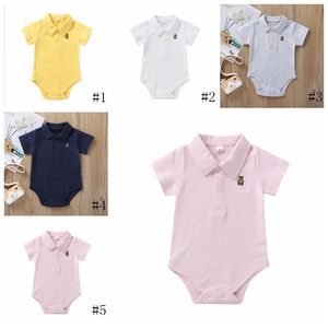 Enfants Designer Vêtements Bébé Solide Coton Barboteuses D'été À Manches Courtes Triangle Combinaisons Infantile Col Rabattu Body Onesies YP854