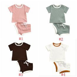 Ropa de diseñador para niños Conjuntos de ropa casual de verano para bebés Manga corta Tops sólidos Pantalones Trajes Camisetas de algodón Pantalones con cordón Trajes PY446