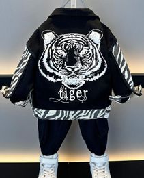 Kinder-Designer-Kleidung, Junge, Jeansjacke, schwarz, weiß, Zebra-Tiger, Jacken, Kindermantel