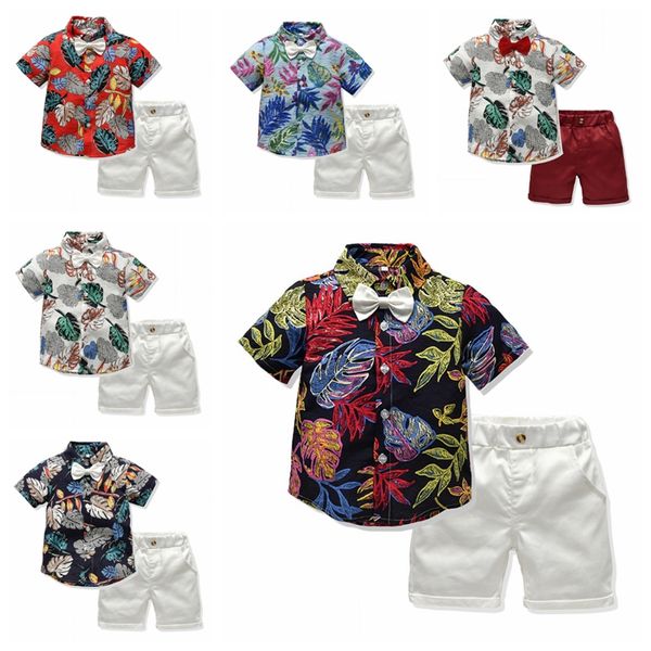 Enfants Designer Vêtements Garçons Floral Tie Chemises Shorts 2PCS Ensembles À Manches Courtes Toddler Outfits Été Enfants Vêtements 6 Modèles En Gros DHW3639