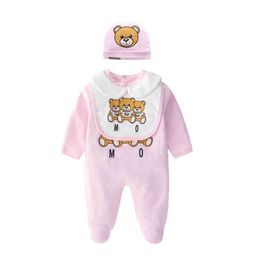 Enfants Designer Vêtements Garçons Lettre Combinaison Nouveau-Né Barboteuse Bébé Infant Toddler Chapeau + Bavoir + Robe Ensemble De Luxe Bébé Filles Designer Vêtements