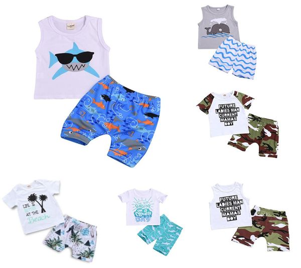 vêtements de marque pour enfants tenues pour garçons enfants requin dauphin imprimé topCamouflage shorts 2pcsset 2019 Summer Boutique bébé Vêtements 9030156