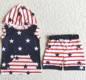 Designerkleding voor jongens Zomersets Mode Peuter Baby Boy Boutique Kleding Hoodie Set 4 juli Sterrenprint Shorts Kid Who1318704