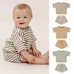 Kids Designer Designer Boys Summer Striped Clothing Sets Baby Noordse stijl Tops Shorts Suits Girls kraag korte mouw t-shirts broek outfits