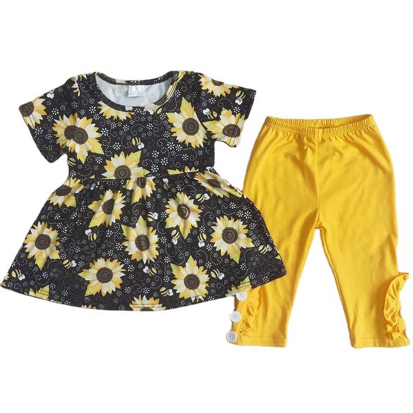 Enfants Designer Vêtements Fille Ensembles D'été Tournesol Bébé Filles Vêtements Robe Tenues Pantalons Longs Boutique Toddler Kid Outfit Printemps En Gros Enfants Ensemble