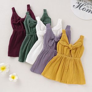 vêtements de créateurs pour enfants filles Bow jarretelles robe enfants couleur unie gilet princesse robes 2019 mode d'été boutique vêtements pour enfants C6629