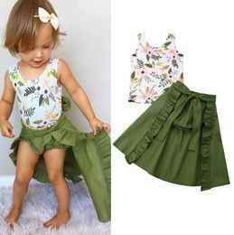 Kids Designer Clother Girls Clothing tenue Set Summer Toddler Kids Girls Floral Vest Top + Shorts + Dovetail 3pcs Jupe Été Tenue d'été By1476