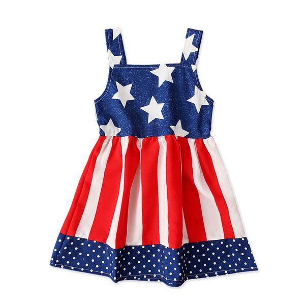 vêtements de marque pour enfants filles robe à rayures étoiles 4 juillet enfants drapeau à bretelles robes de princesse 2019 mode d'été vêtements pour enfants C6704
