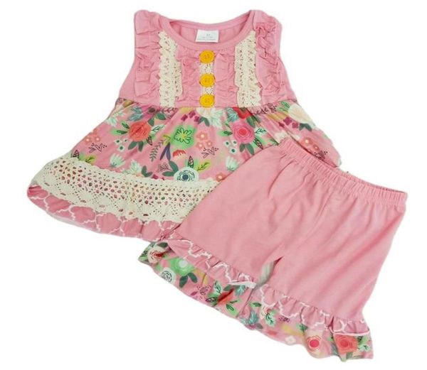 enfants vêtements de marque filles vêtements d'été ensemble lait soie enfant en bas âge bébé filles tenues sans manches pantalon court ensemble enfants boutique vêtements2924941