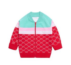 Vêtements de marque pour enfants, veste tricotée rose, Cardigan rouge pour bébé fille, pulls zippés, tricot à carreaux, manteau pour enfants