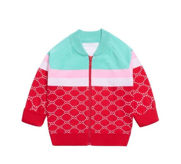 Ropa de diseñador para niños, chaqueta de punto rosa, cárdigan rojo, suéteres para niña con cremallera, prendas de punto a cuadros, jersey, abrigo para niños