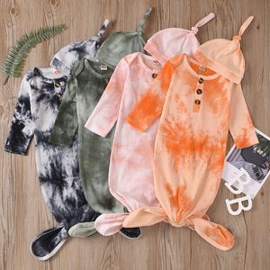 Enfants Designer Vêtements Tie-dyed Combinaisons Casquettes 2Pcs / set Footies Noué Inde Chapeaux Costumes Nouveau-né Sacs de Couchage Barboteuses Bonnet Coiffures Boutique Bébé Costume B7776