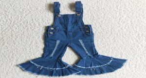 Kids Designer Cothe Meisjes Jeans Overalls Mode Boutique Baby Meisje Denim Bell Bottom Broek Overall Dubbele Ruche Peuteroutfits2838022