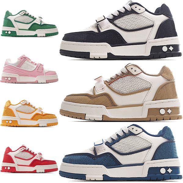 Diseñador para niños Zapatilla de deporte plana Entrenador Zapatos casuales de lujo Denim Lona Cuero Blanco Verde Rojo Azul Carta Plataforma de moda Pésimo Niños Niñas Entrenadores Zapatillas de deporte