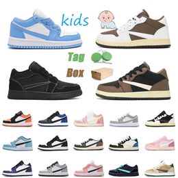 Top Baby 1s Kids Jumpman 1 Designer Baksetball Schoenen J1s Kid Loafers Sneakers Reverse Mokka Olijf Zwart Phantom UNC Wolf Grijs Roze Platform Joggen Wandelschoenen