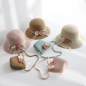 Enfants mignons chapeaux et sacs mode enfants filles Protection solaire chapeaux filles été plage chapeau vague paille parasol chapeaux sacs pour enfants