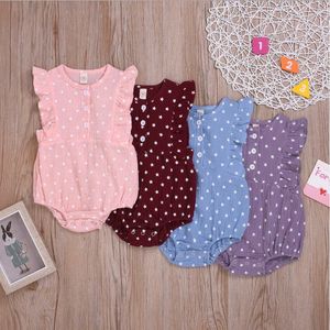 Enfants Designer Barboteuses Bébé Garçon Filles D'été Dot Combinaisons Nouveau-Né Unique Poitrine Volant Manches Onesies Ins Ruffle Blouse Tops AYP287