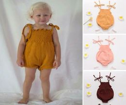 Kids Designer Rompertjes Baby Zomer Katoen Ademend Bretels Jumpsuits Baby Meisje Jongens Effen Kleur Sling Romper Peuter Klim S9483406