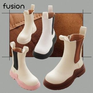 Zapatos de diseñador para niños Botas para niños pequeños Zapatillas de deporte de cuero para niños Botas con plataforma Chelsea para jóvenes Botines Matin de colores Suela de goma Elástico Blanco S38g #