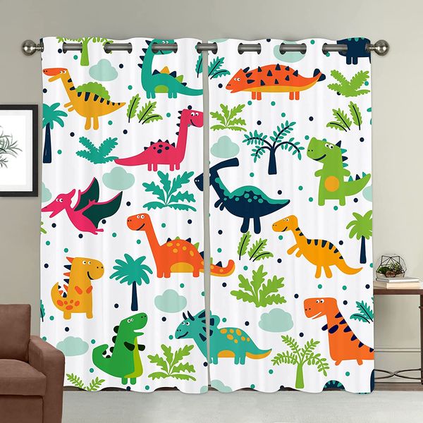 Cortinas de dinosaurio para niños, cortinas para dormitorio, niños, adolescentes, cortinas de habitación con aislamiento térmico para sala de estar, 2 paneles de cortina de ventana de 42 x 63 pulgadas