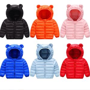 Kids Down Jas Winter Hooded Bovenkleding Jongen Meisje Lange Mouw Donsjack Leuke Oor Kleding Kinderen Effen Warme Overjas