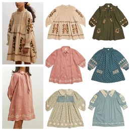Robe d'automne pour filles, vêtements pour tout-petits, motif floral brodé, princesse, 240325