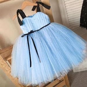 Enfants Robe Pour Filles Sangle Tulle Fluffy Princesse Eleagnt Parti Tutu Robes De Bal Enfants De Mariage Soirée Bowknot Robe 15 Ans 220707