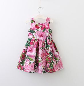 kinderjurken designer meisje bloem gedrukt kinderen jurk met korte mouwen zomer baby meisjes geplooide feestkleding