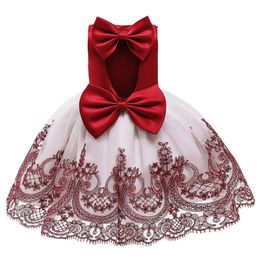 Vestidos infantiles para niñas fiesta de cumpleaños vestido de boda niños niñas Bowknot encaje tutú princesa vestido de Navidad ropa de bebé niña F1202