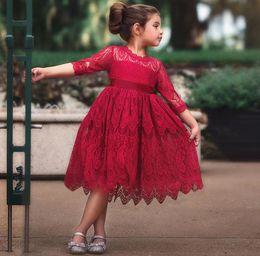 Robes d'enfants pour filles vêtements de noël demi-manches dentelle Costume de fête rouge enfants élégant robes de bal 38Y filles vêtements décontractés6186653
