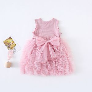 Kinderen jurken voor meisjes mesh kant mouwloze partij prinses jurk baby meisje kleding zomer kinderkleding met grote boog 0-4Y q0716