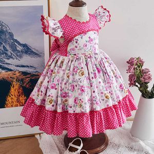 Robes d'enfants pour filles espagnoles enfants boutique vêtements enfant en bas âge robes florales bébé manches à volants robe de baptême vintage 210615