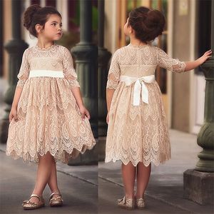 Kids Jurken voor Meisjes Lente Kleding Half-mouw Kant Party Kostuum Rode Kinderen Elegante Prom Frocks 3-8Y Meisjes Casual Wear 38 Y2