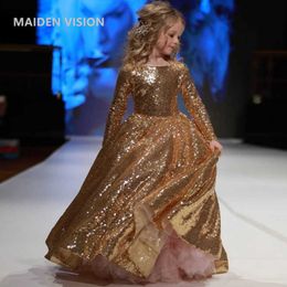 Kids Jurken Voor Party Trouwjurk Prachtige gouden Pailletten Kinderen Pageant Gown Meisjes Prinses Jurk Peuter Meisje Kleding Q0716