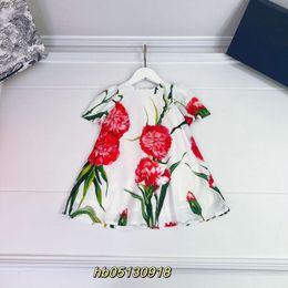 Robes d'enfants Summer pour enfants Portez des filles de coton pure fleur à manches courtes courte robe swing