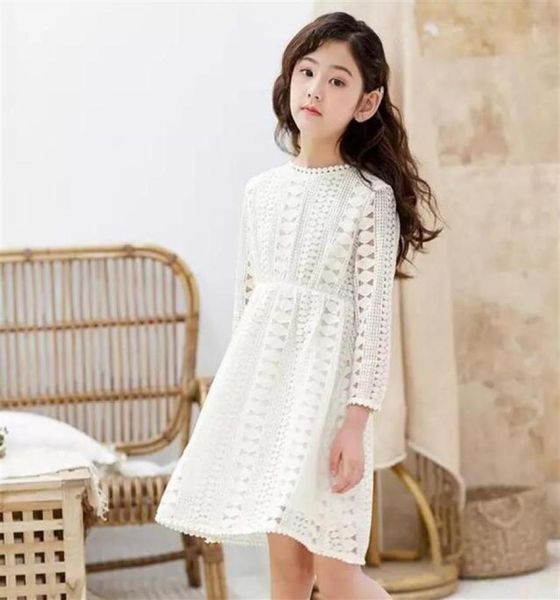 Robes enfants adolescente blanc bleu robe de soirée de mariage dentelle fille robe à manches longues enfants vêtements printemps automne 6 8 10 12 14 163112436887