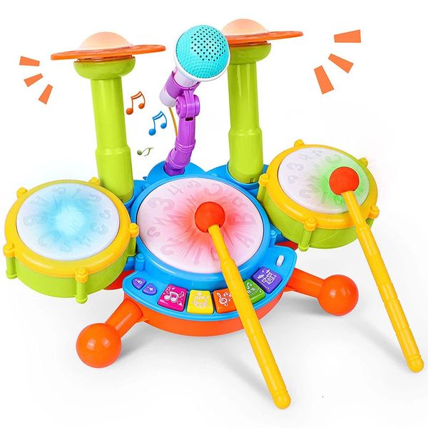Kids Drum set para niños pequeños 1-3 Instrumentos educativos musicales para bebés Juguetes para niños para niños Actividades de aprendizaje de micrófonos 240517